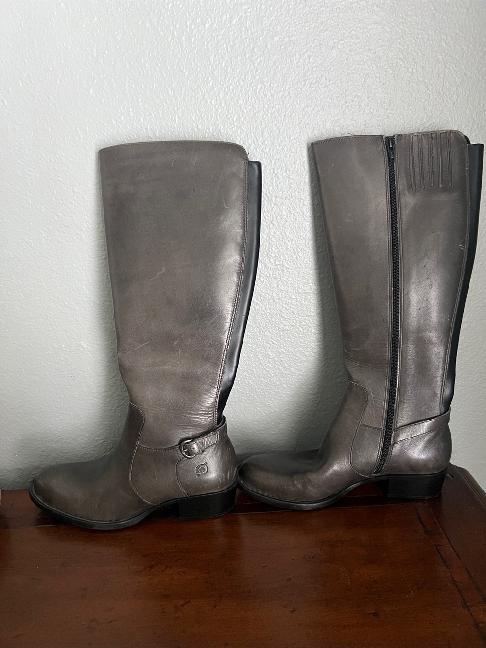 Born Gray Leather Knee-High Riding Boots